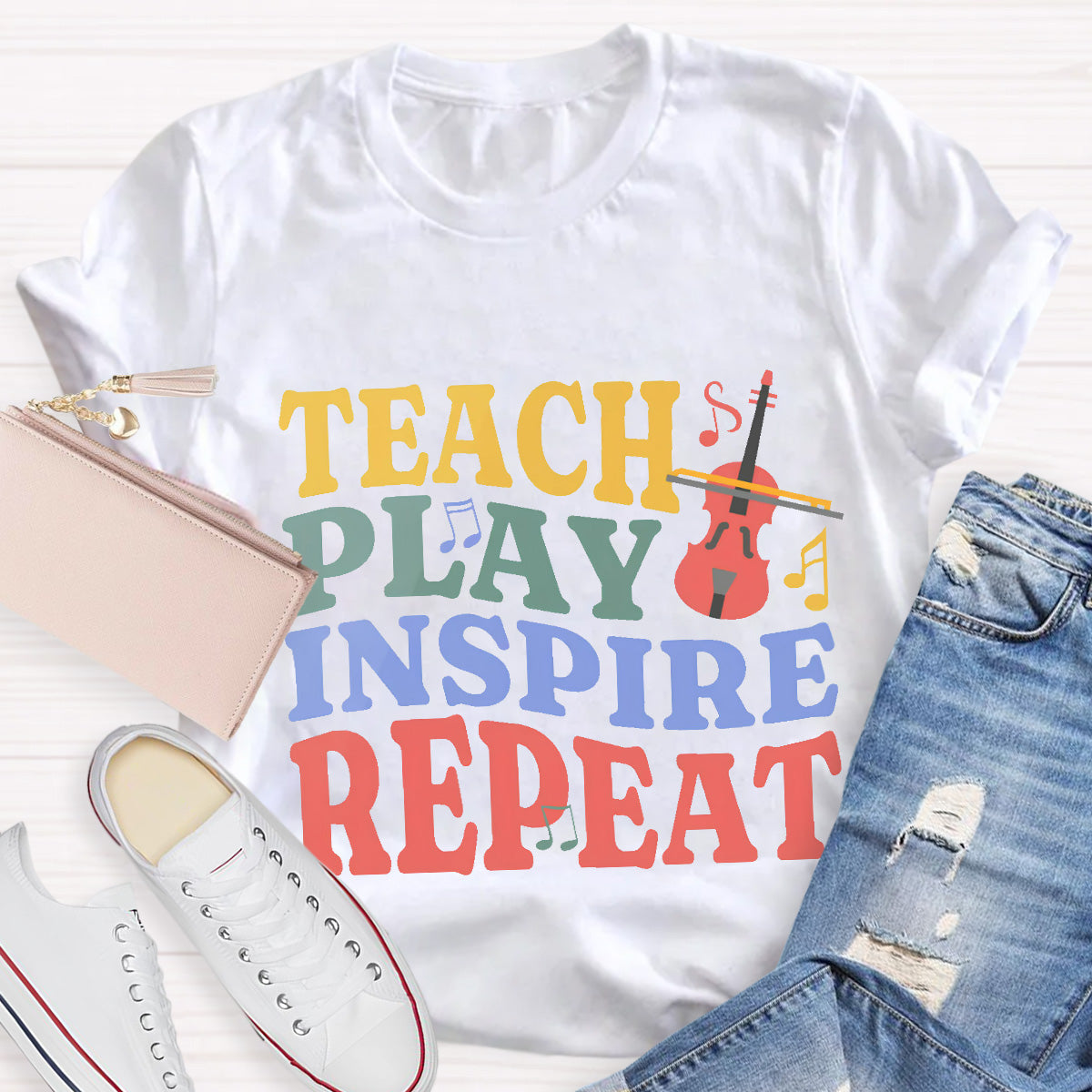 Teach Play Inspire Repeat Teacher T-Shirt