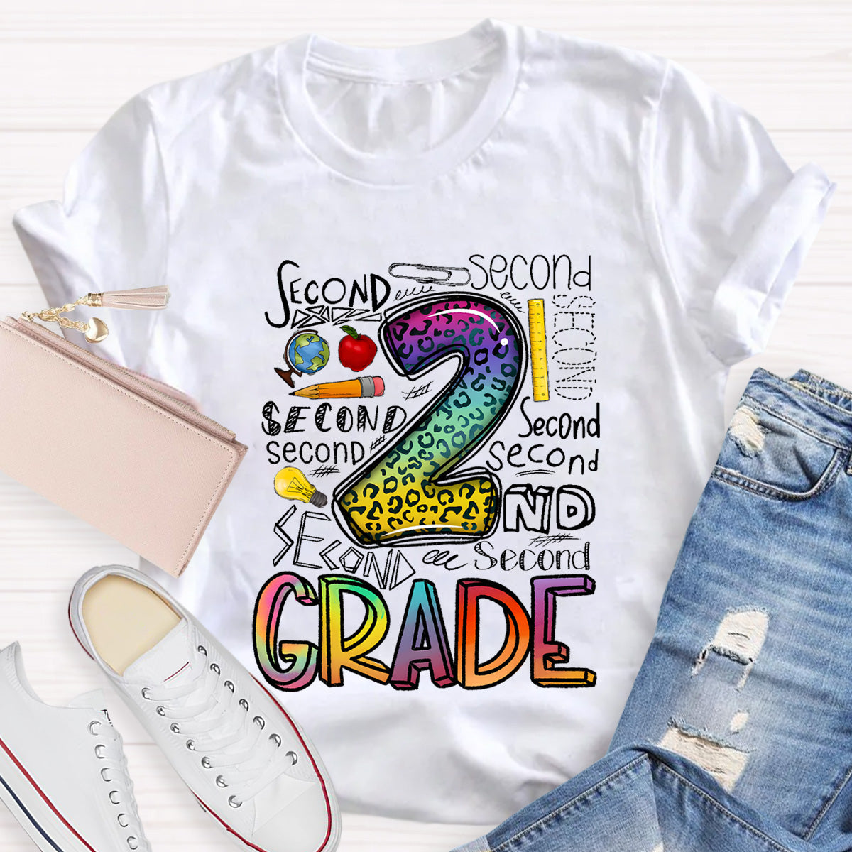 Personalized Grade Leopard  2nd Grade Teacher T-Shirt