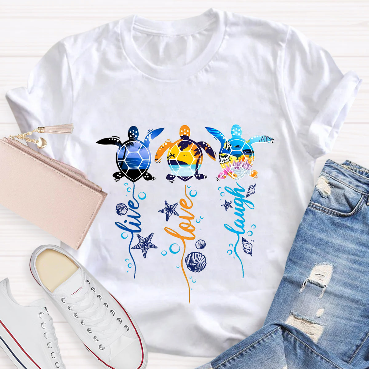 Purple and Pink Sea Turtle Swimming in Blue Ocean T-Shirt