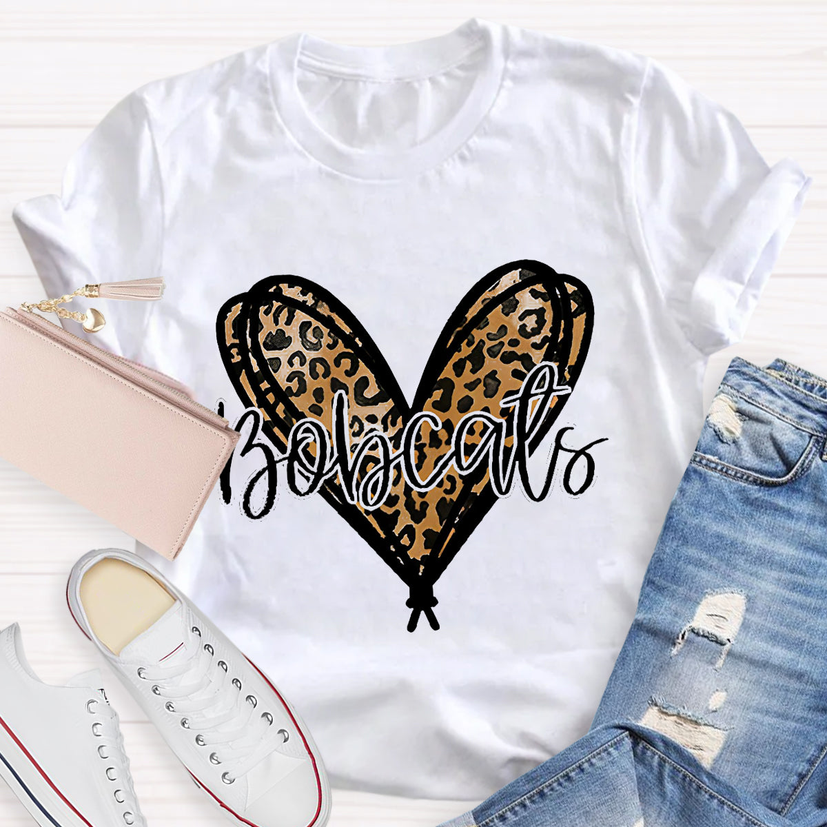 Personalized Mascot Bobcats Heart Teacher T-Shirt