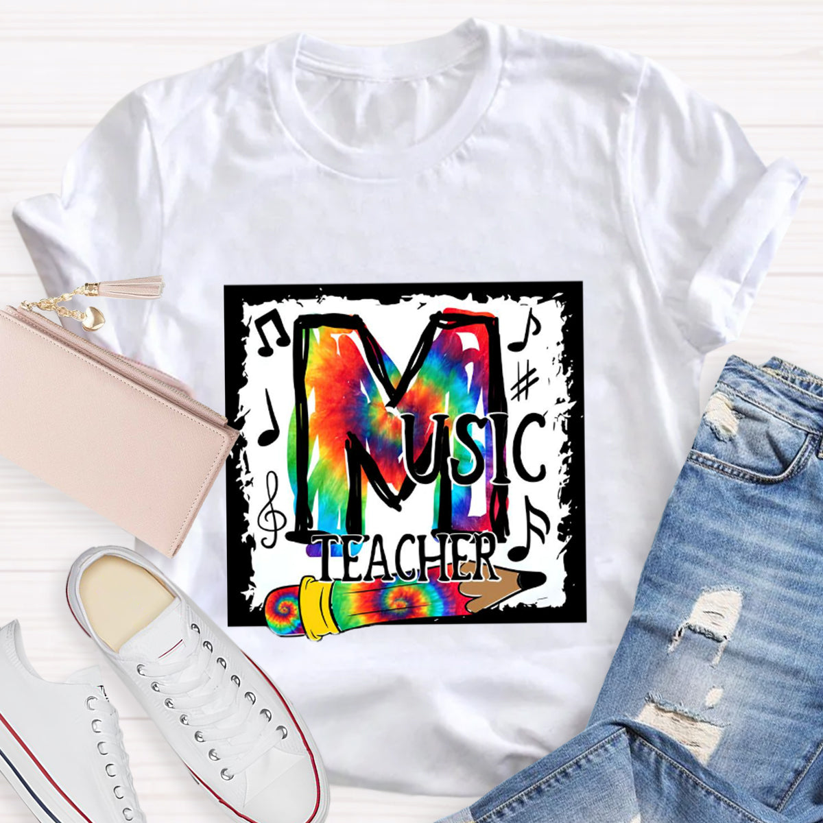 Colorful Music Note Teacher T-Shirt