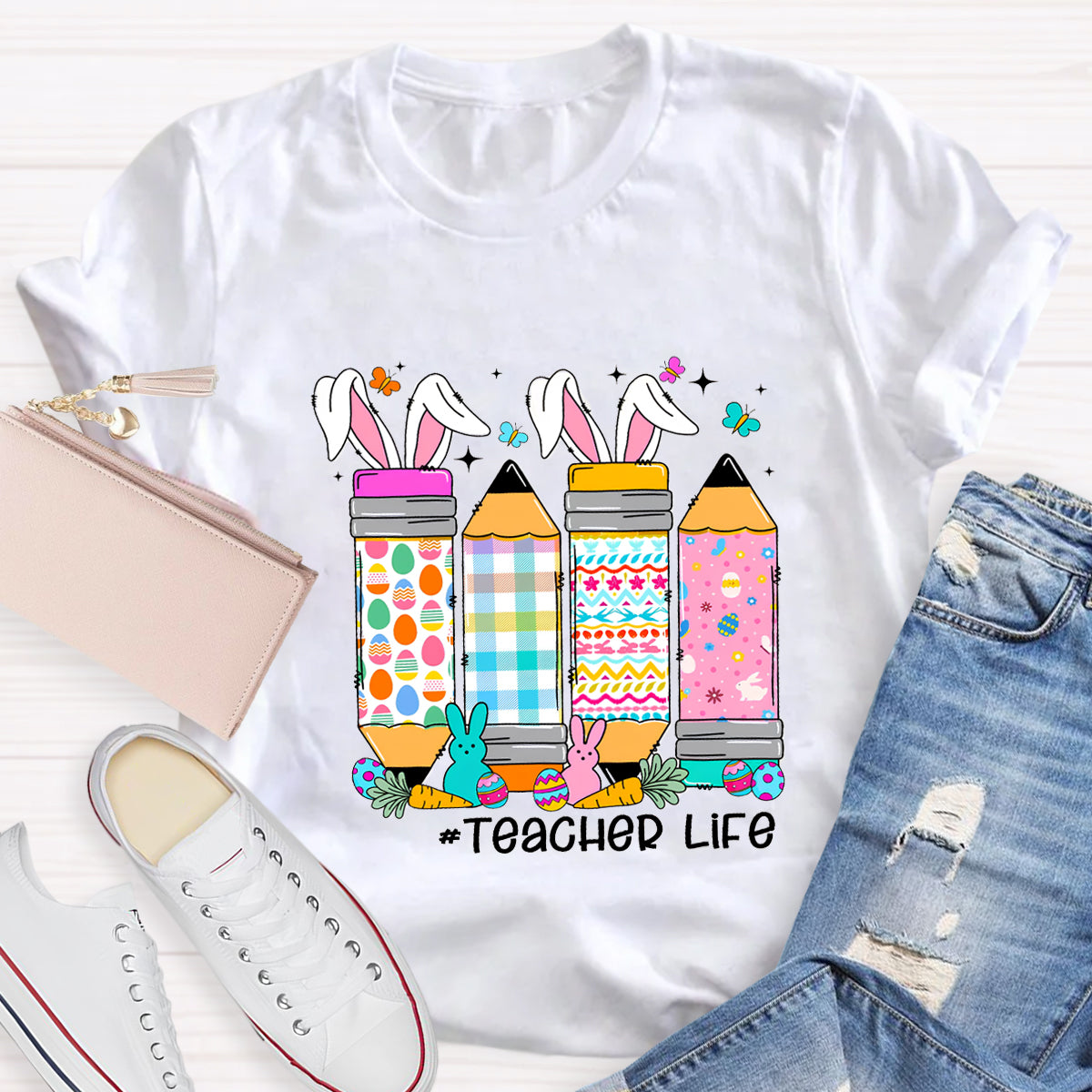 Easter Happy Life Teacher T-Shirt