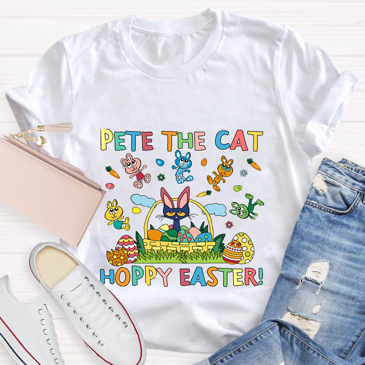 Pet The Cat Hoppy Easter Teacher T-Shirt