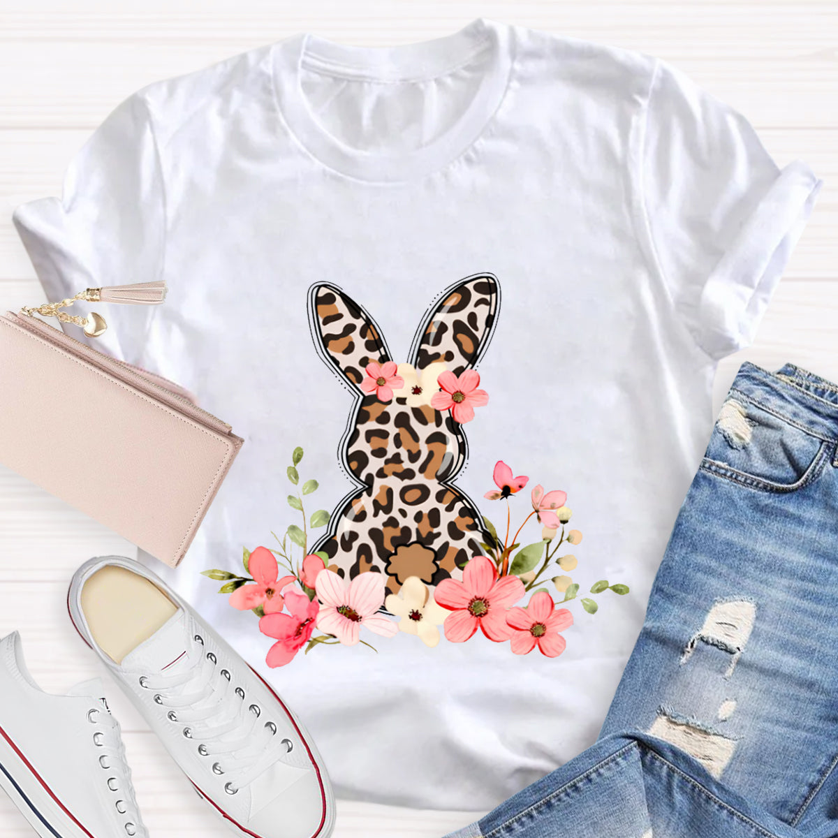 Leopard Bunny Teacher T-Shirt