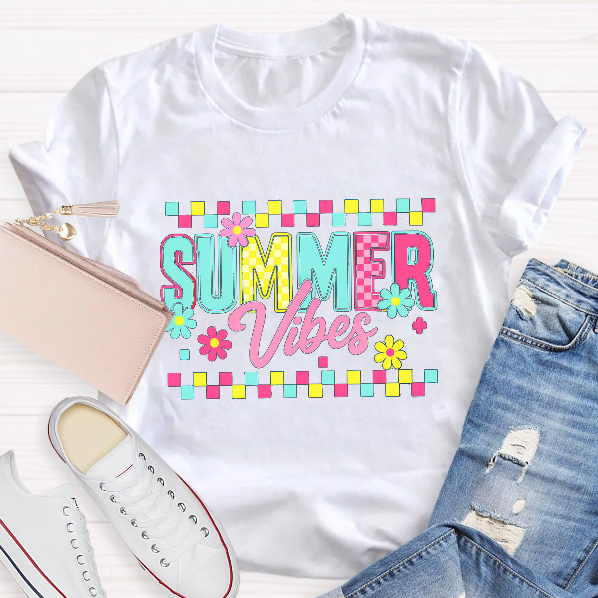 Floral Summer Vibes Teacher T-Shirt