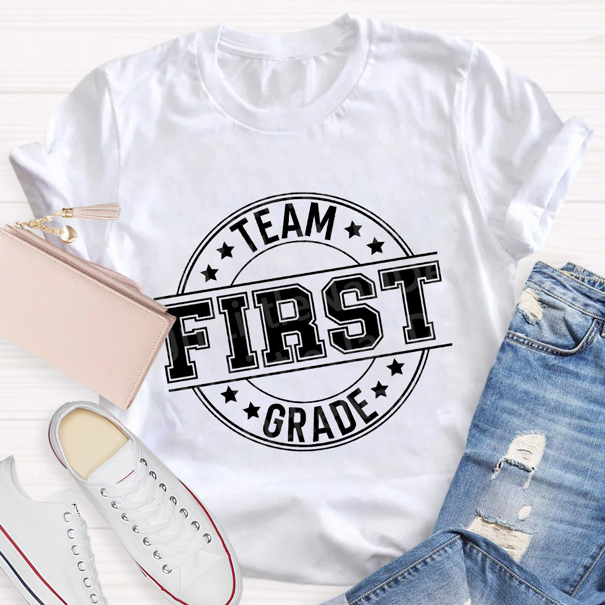 Personalized Grade Black Star Teacher T-Shirt