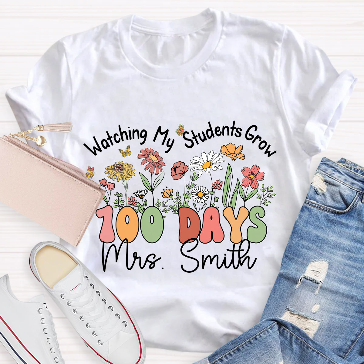 Personalized Name Watching My Students Grow 100 Days Teacher T-Shirt