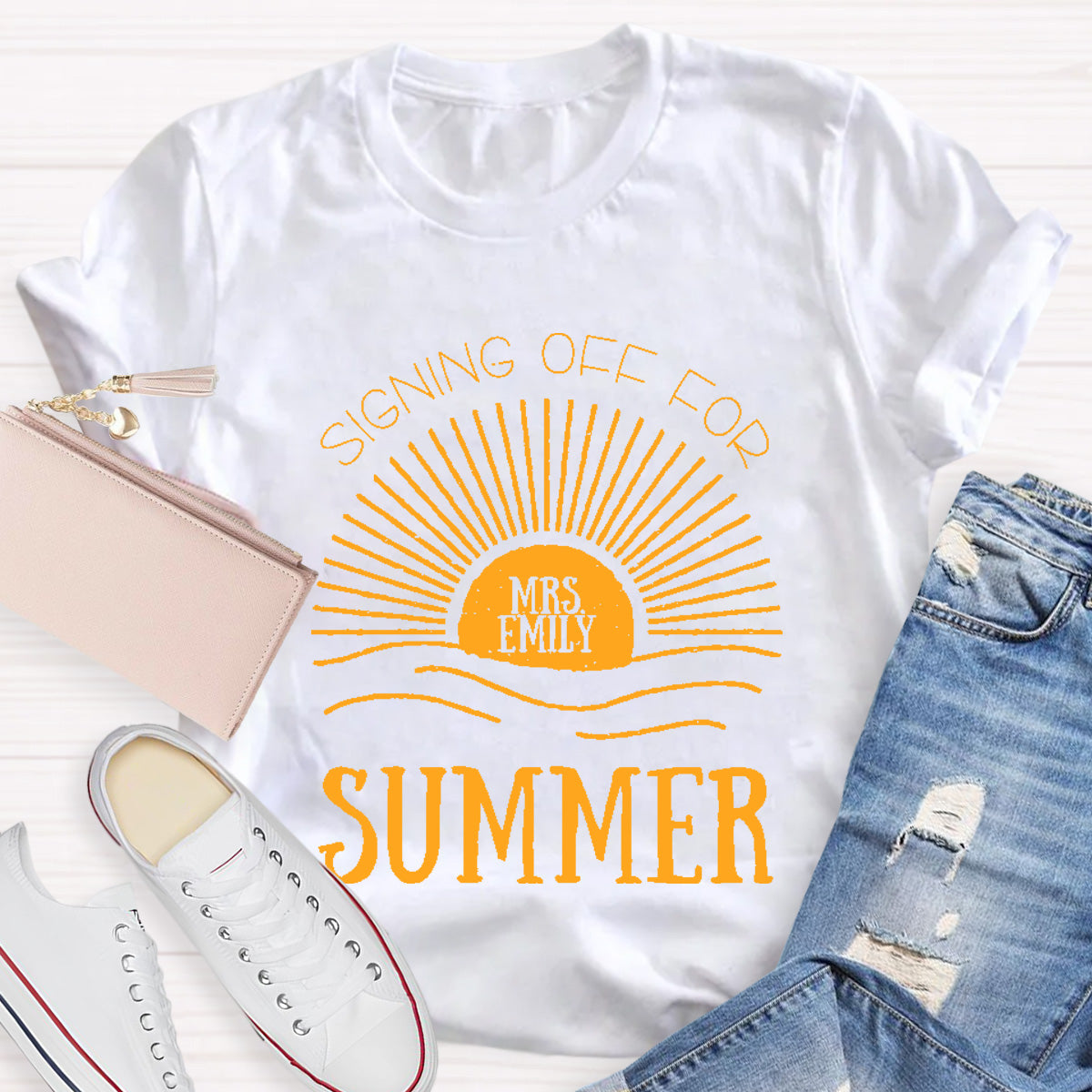 Personalized Name Signing Off For Teacher T-Shirt