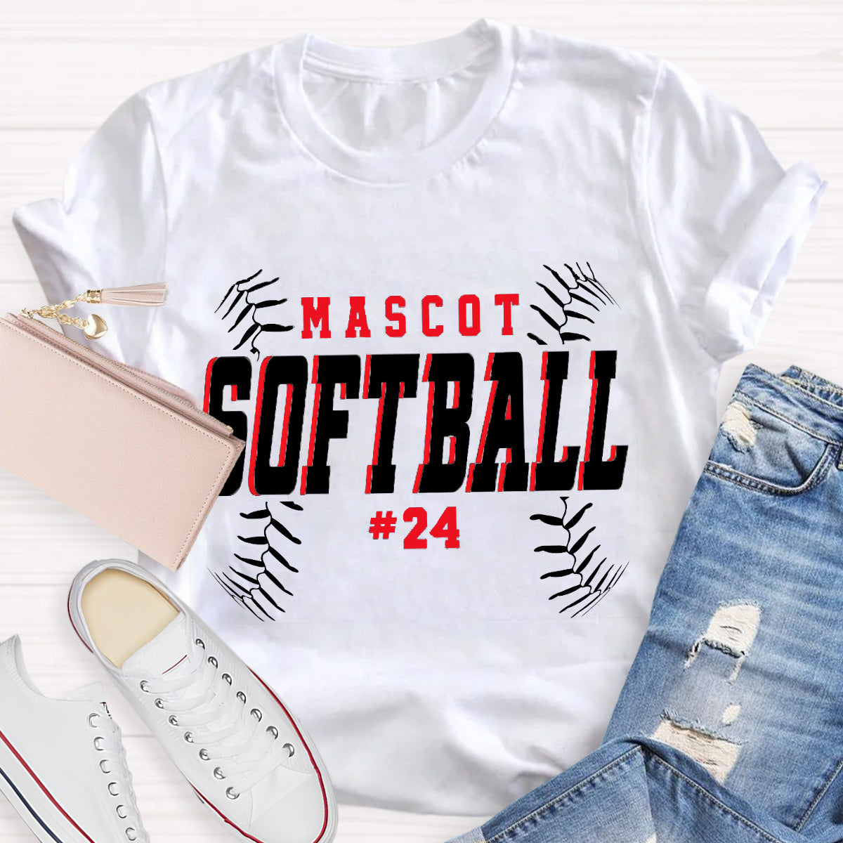 Personalized Mascot And Number Softball Game T-Shirt
