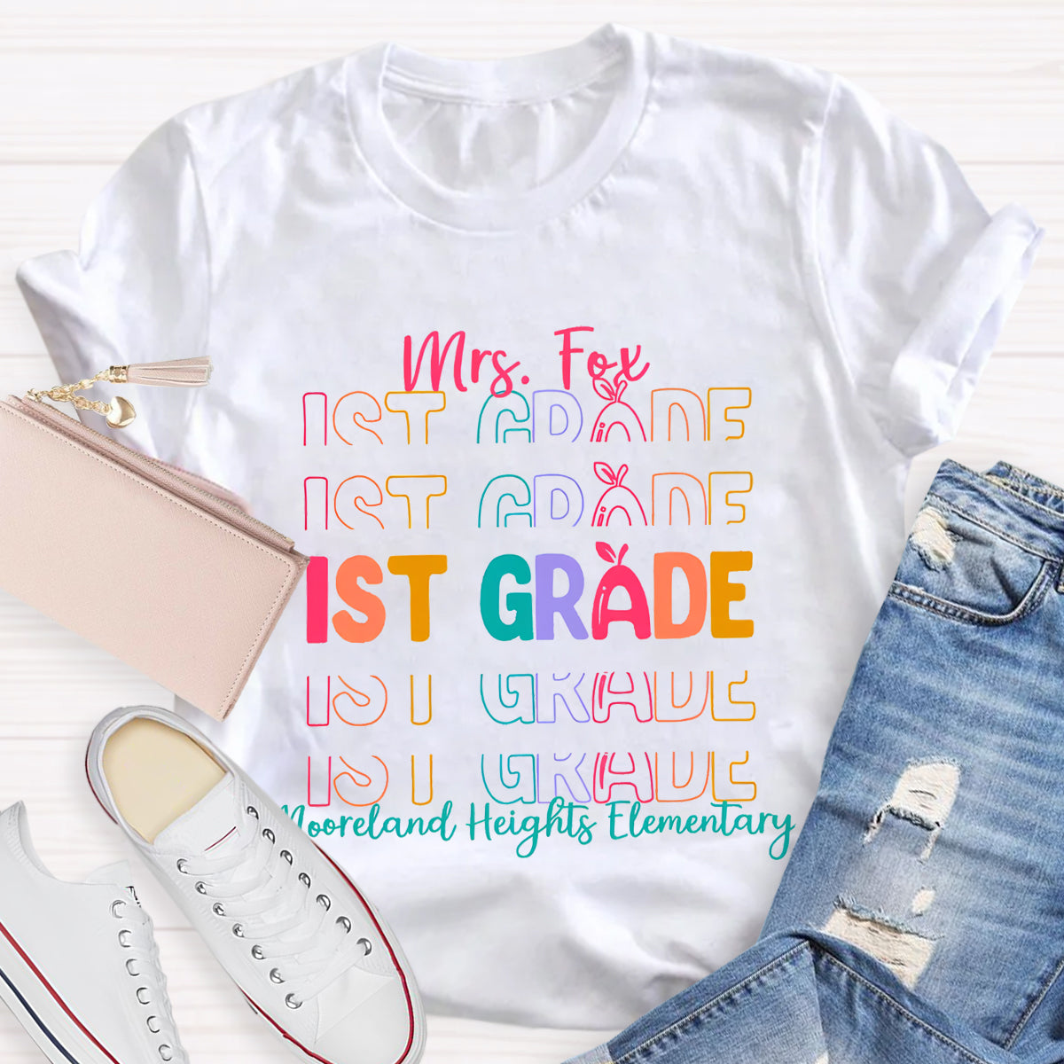 Personalize Name Grade And School Name Teacher T-Shirt
