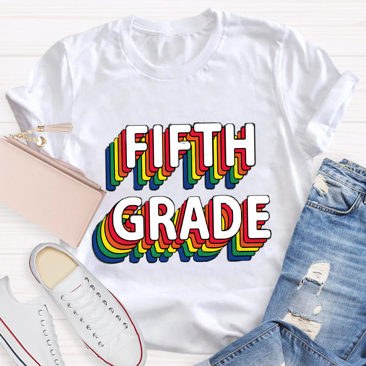 Personalized Grade Colored Text Teacher T-Shirt
