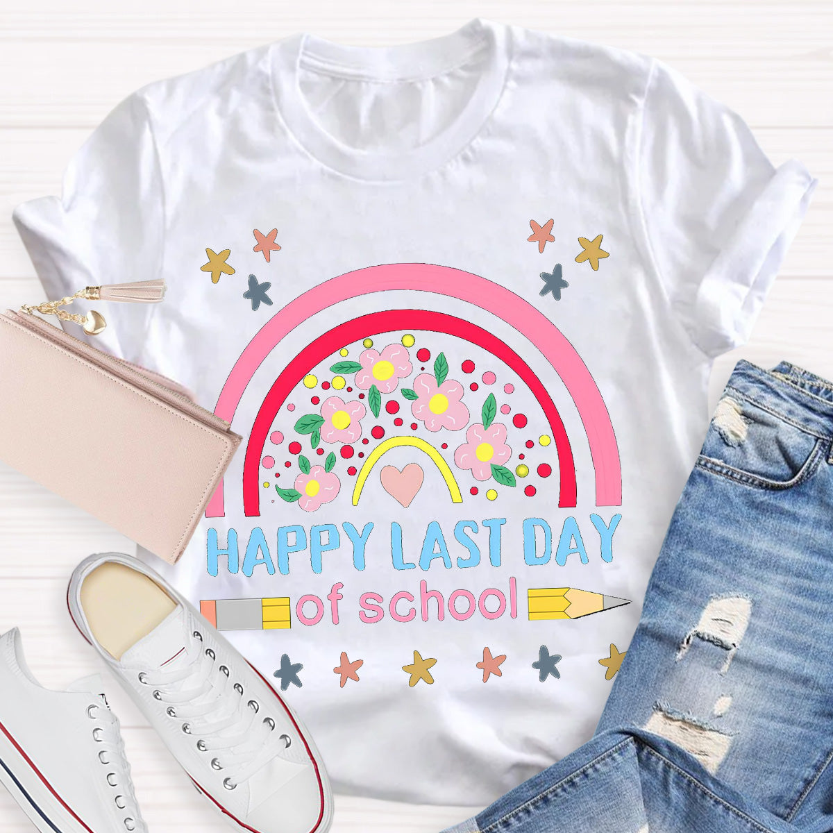 Happy Last Day Of School Flower Teacher T-Shirt