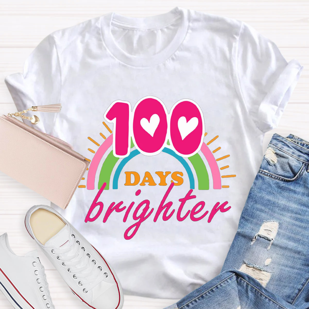 100 Days Brighter Pink Heart T-Shirt