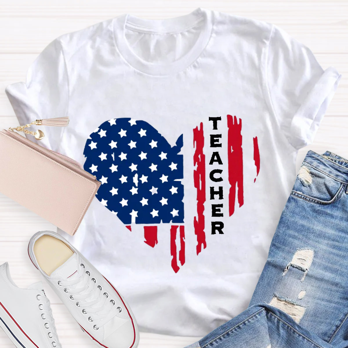 American Teacher Heart Teacher T-Shirt