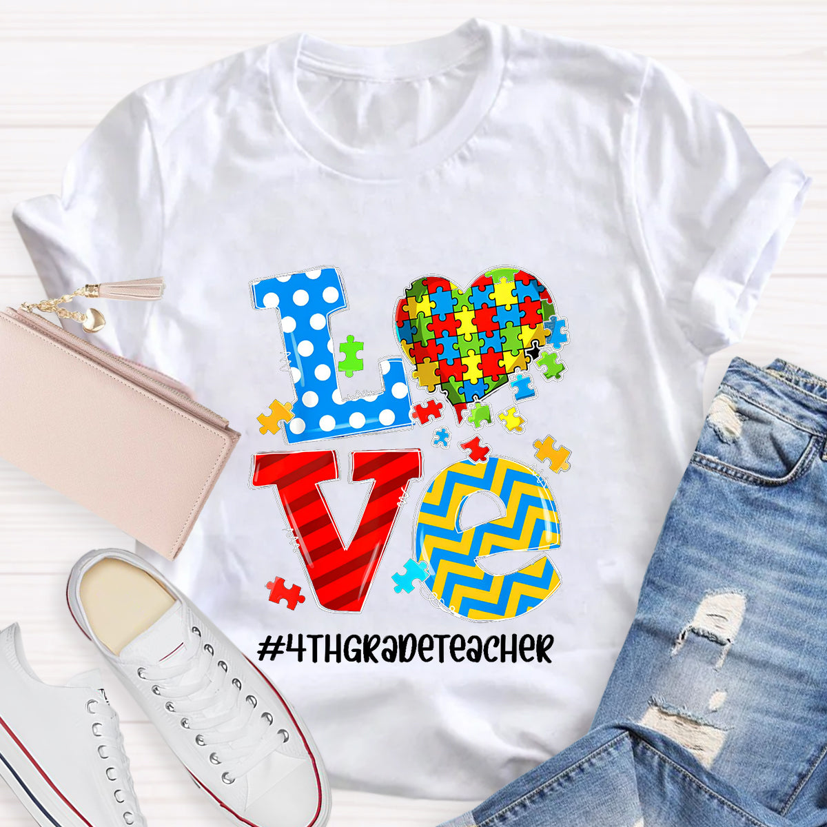 Personalized Grade Teacher Love Students With Heart T-Shirt