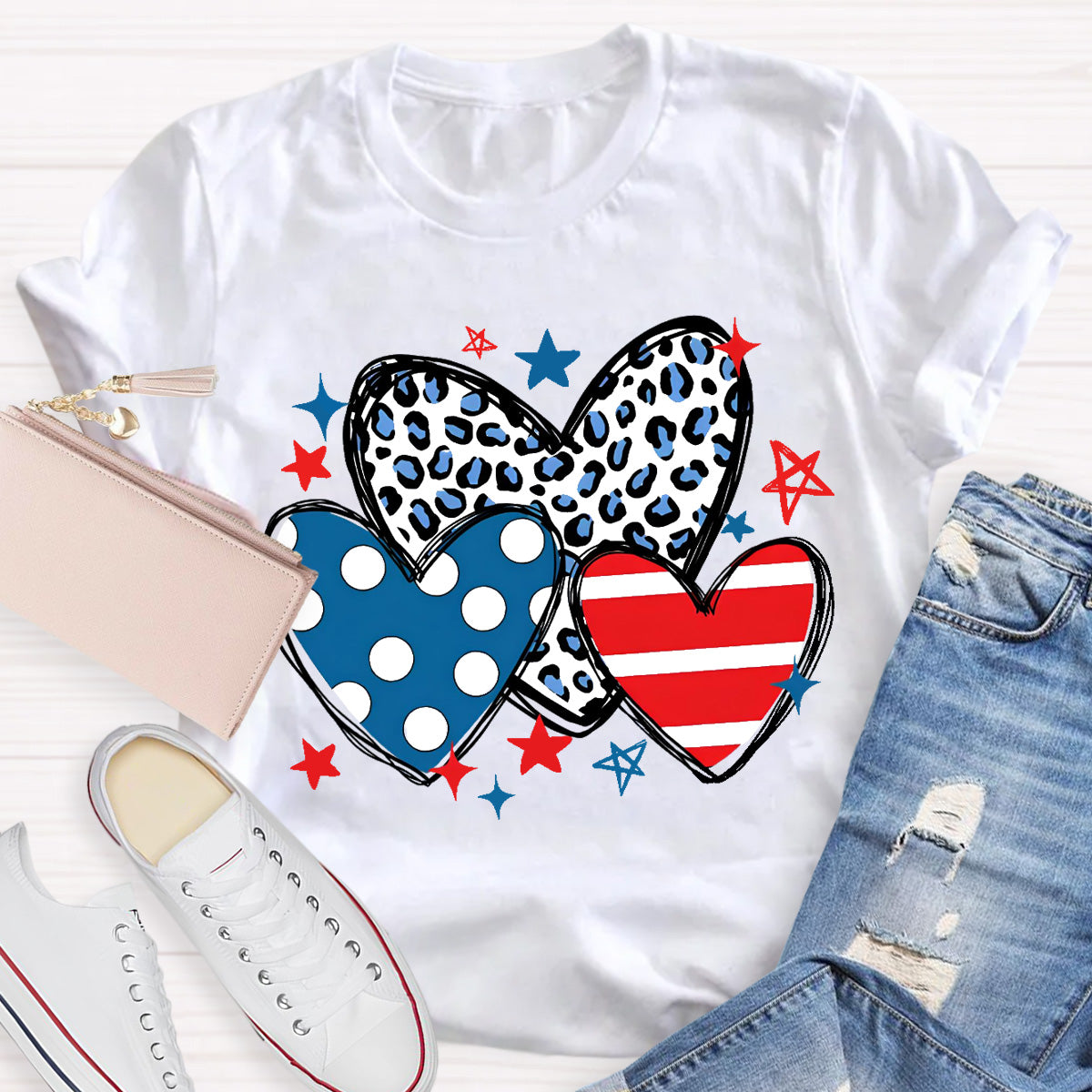 Three Heart  And Stars Teacher T-Shirt