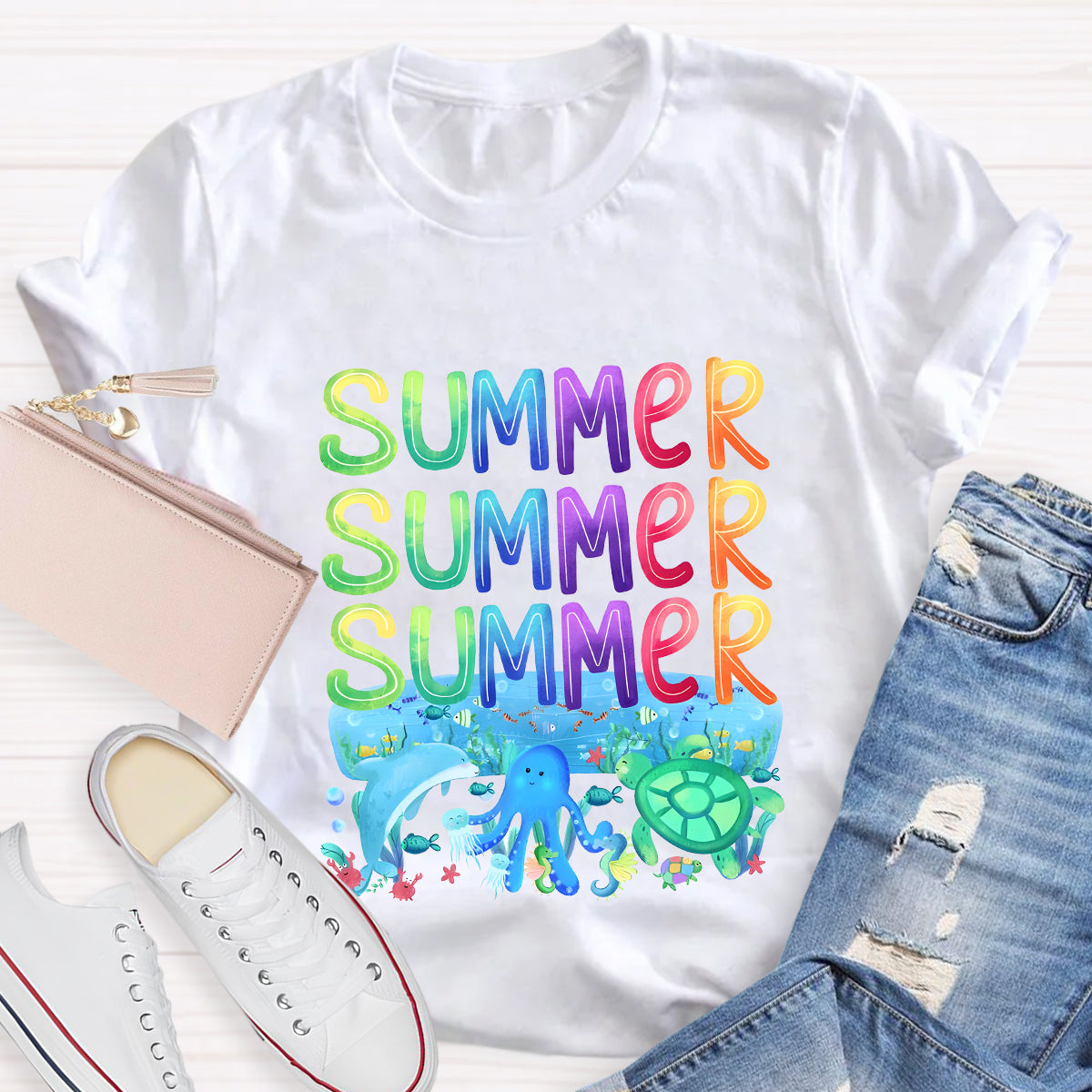 Rainbow Summer Teacher T-Shirt