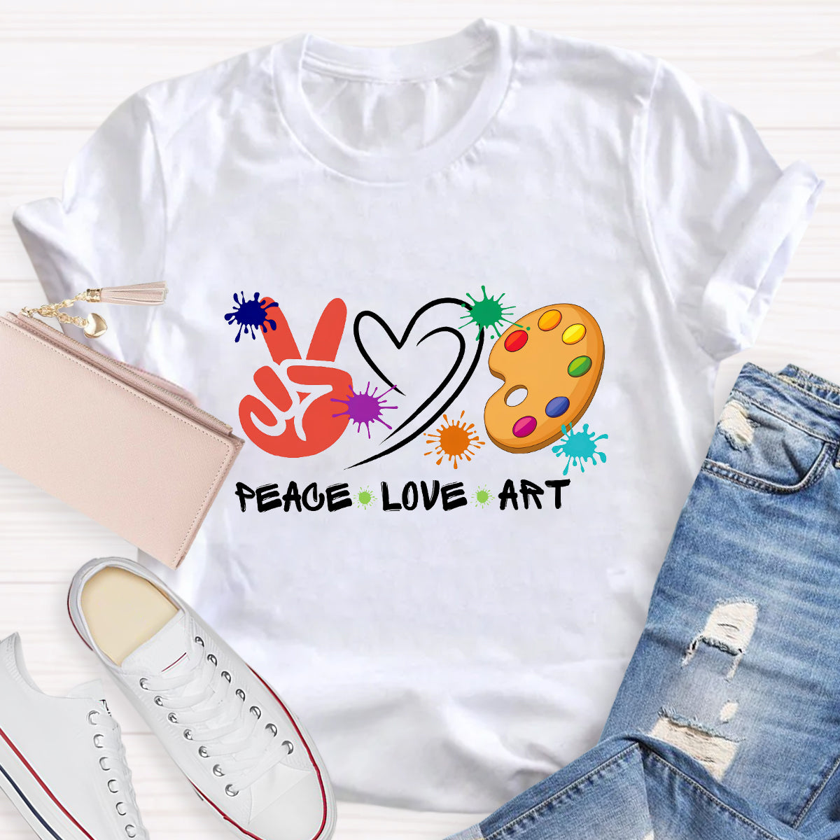 Heart Peace Love Art Teacher T-Shirt