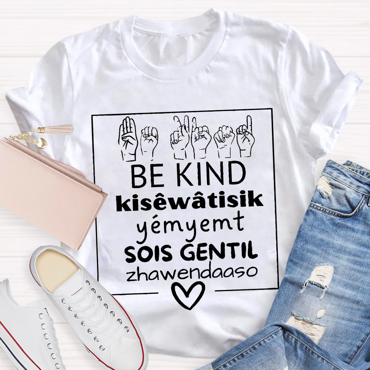 Various Languages Be Kind Heart Teacher T-Shirt