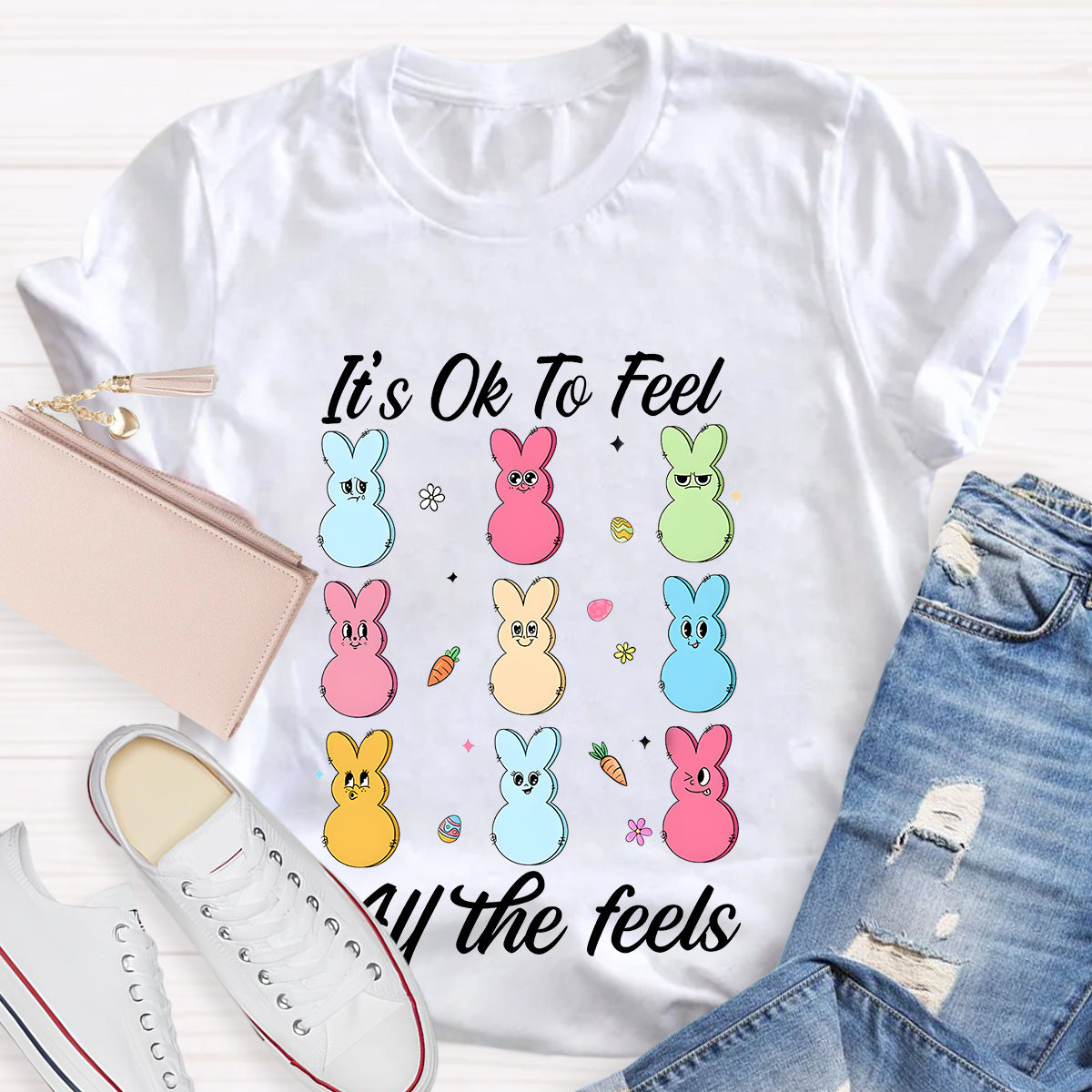 It's Ok To Feel All The Feels Bunny Teacher T-Shirt