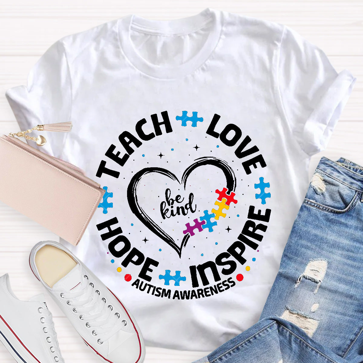 Be Kind Teach Love Hope Heart Teacher T-Shirt