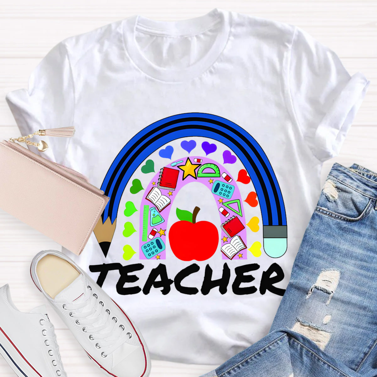 Love Everyone Heart Apple Teacher T-Shirt