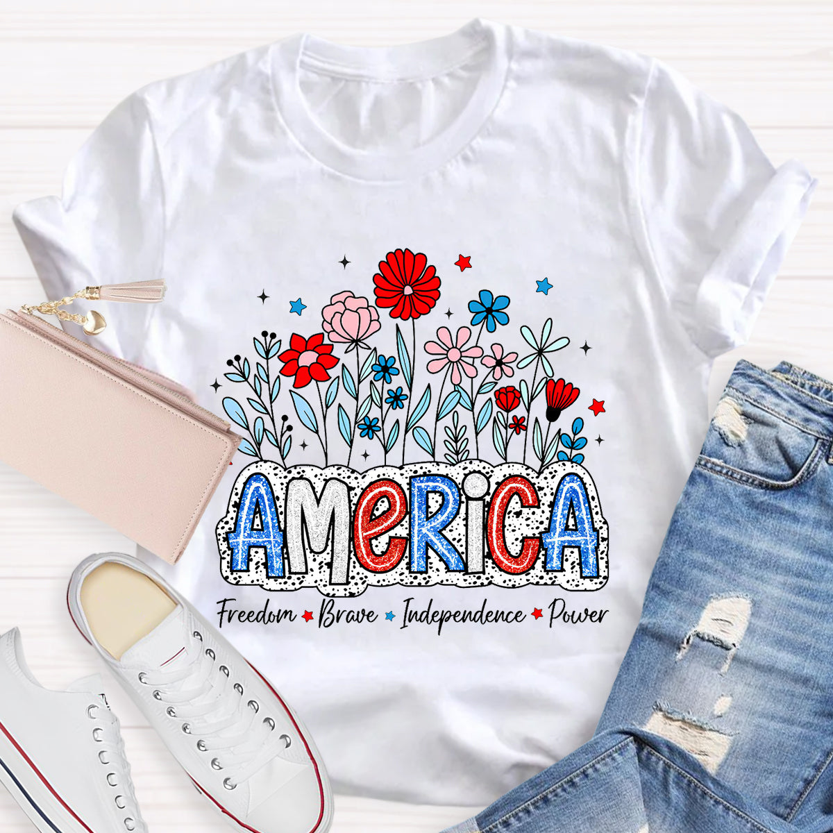 American Teacher Freedom Brave Power T-Shirt