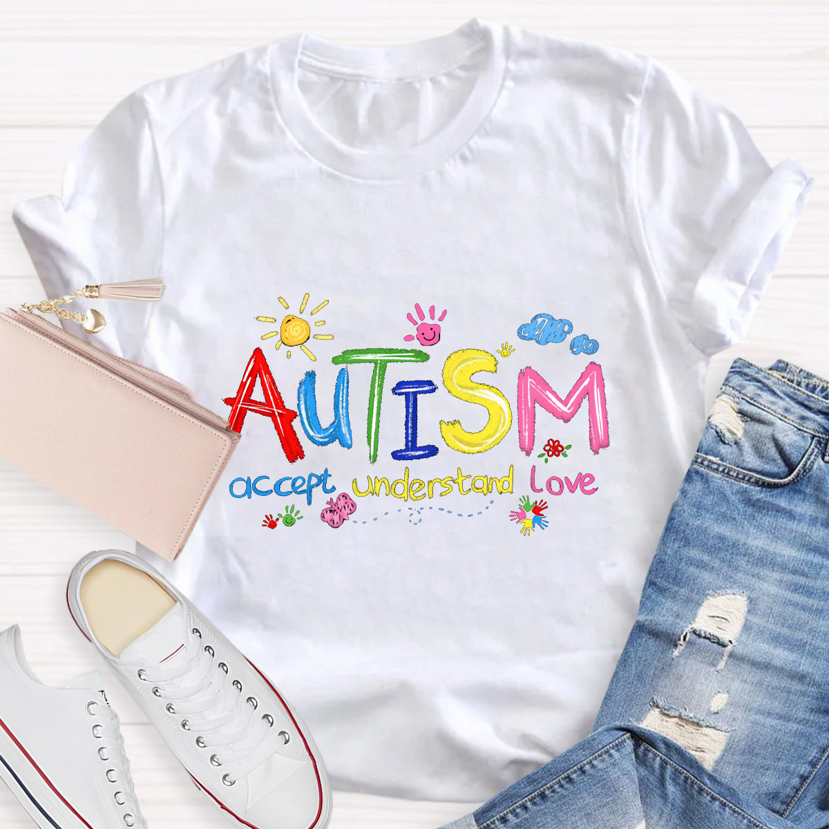 Brushstroke Autism Love Accept Teacher T-Shirt