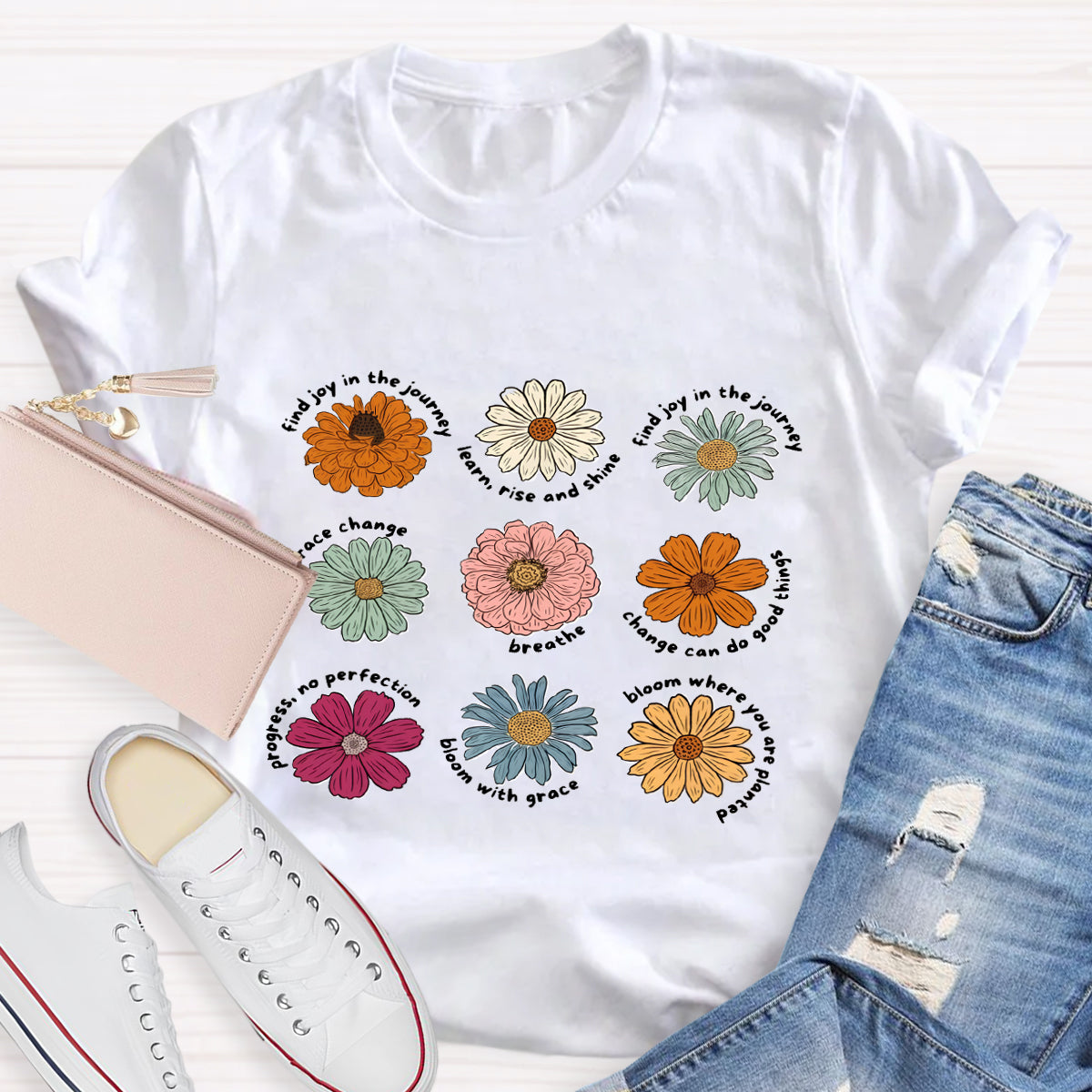Find Joy In The Journey Learn Rise And Shine Floral T-Shirt