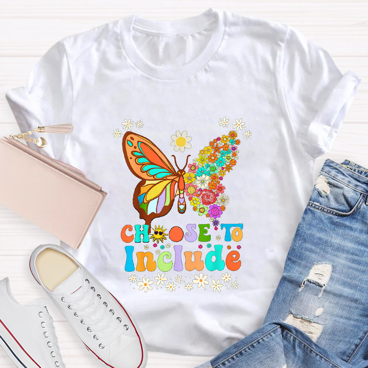 Choose To Include Floral Butterfly Teacher T-Shirt