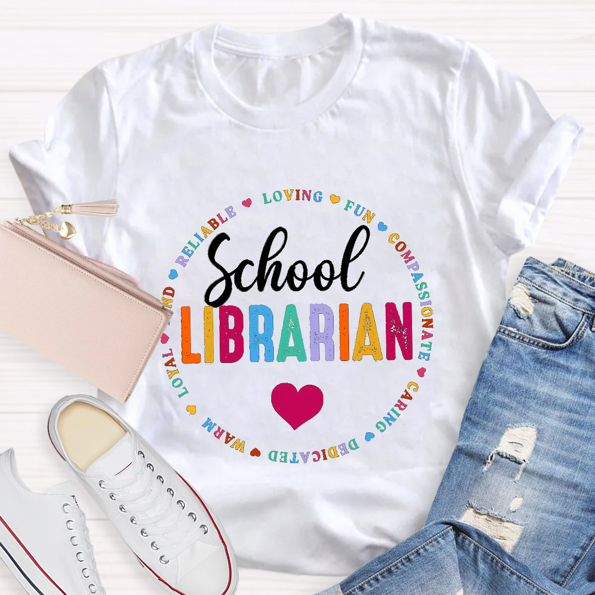 School Librarian Loving Fun Compassionate Teacher T-Shirt