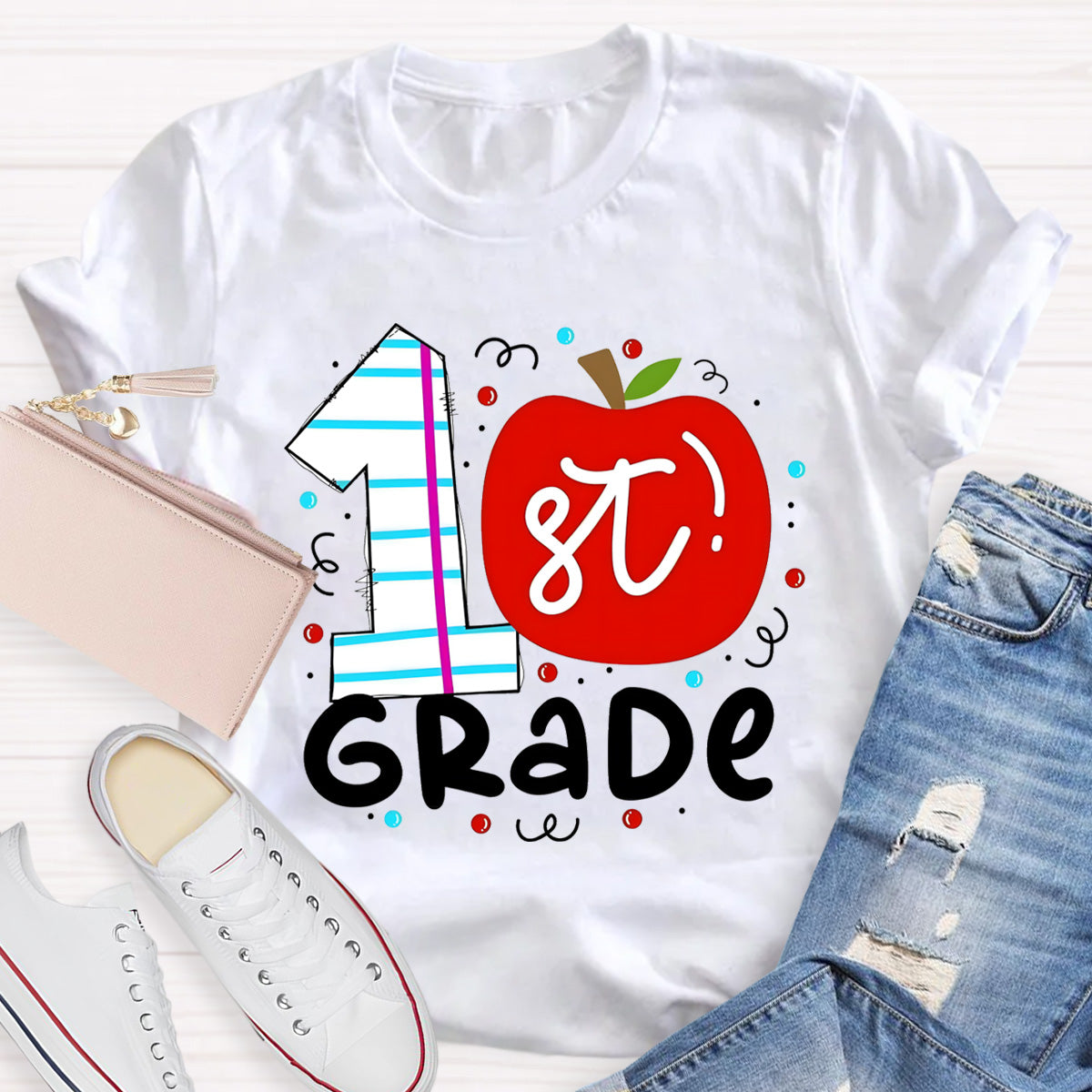 Personalized Grade 1st Grade Red Apple Teacher T-Shirt