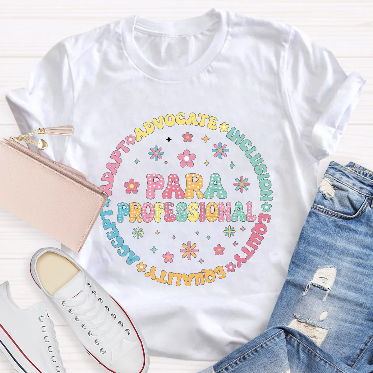 Para Professional Adapt Advocate Pink Flower Teacher T-Shirt