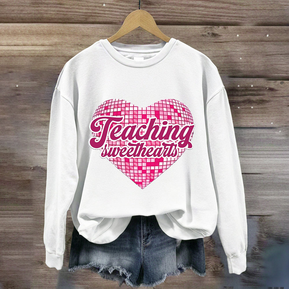 Teaching Sweethearts Pink Plaid Heart Sweatshirt