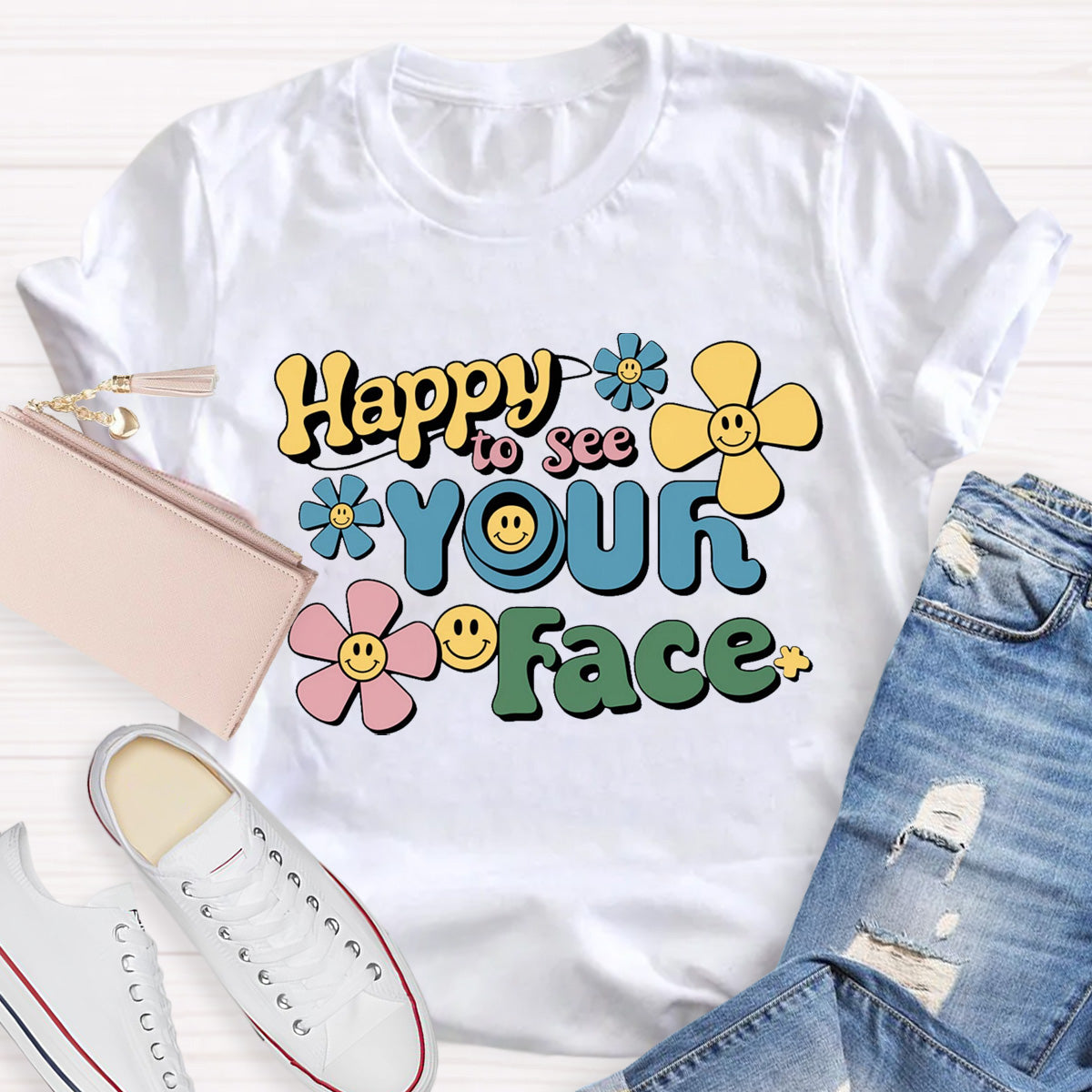 Happy To See Your Face Yellow Flower Teacher T-Shirt
