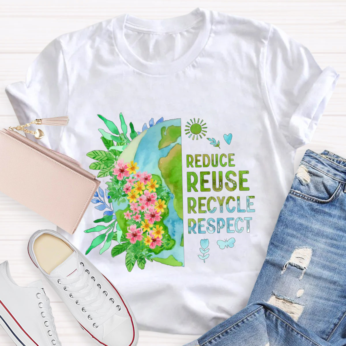 Recycle Respect Flower Planet Earth Day T-Shirt