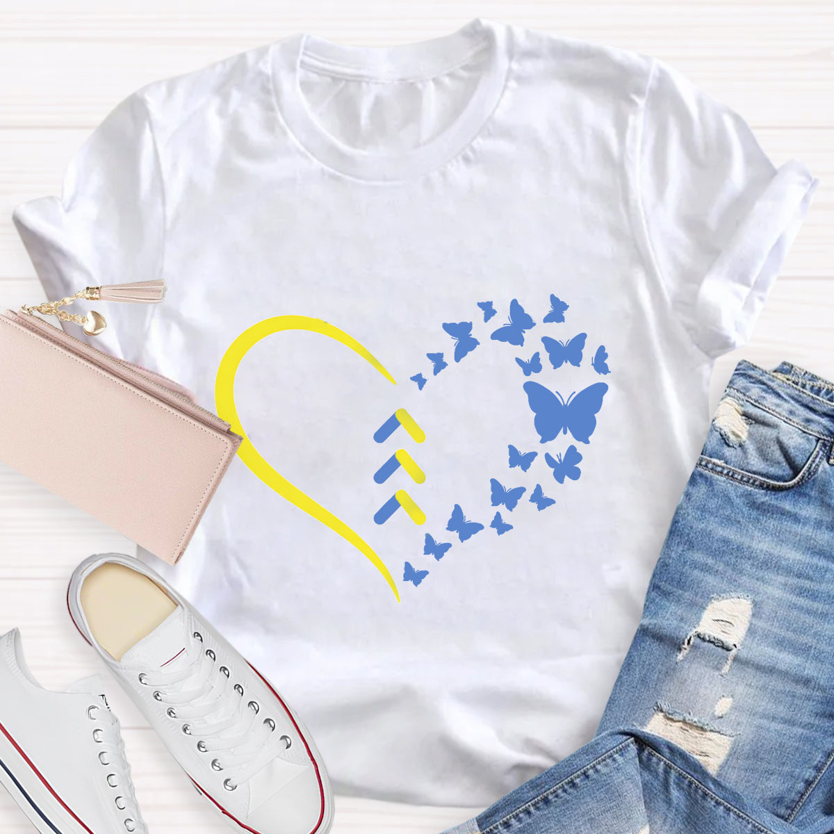 Blue Butterfly World Down Syndrome 3.21 Day T-Shirt