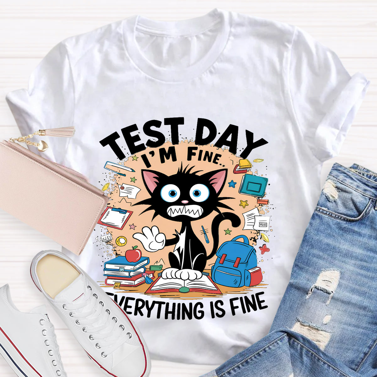 Everything Is Fun Test Day Funny Cat Teacher T-Shirt