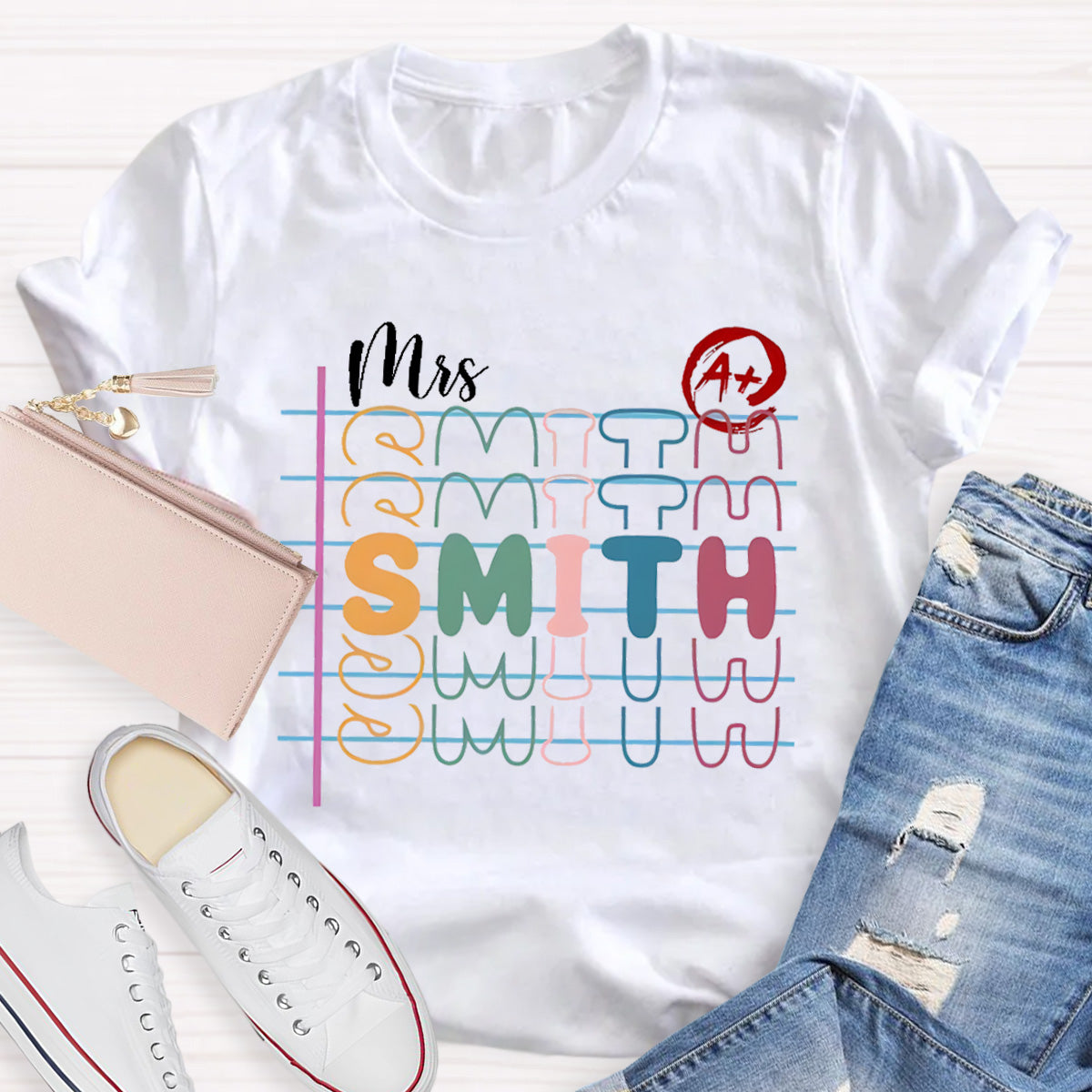 Personalized Name Colorful Letters Teacher T-Shirt