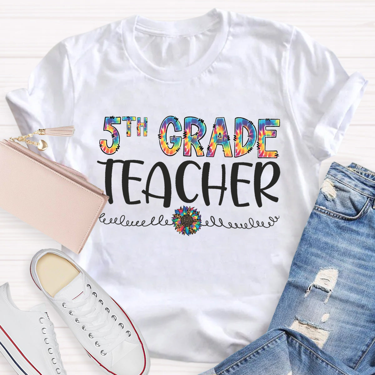 Personalized Grade Colorful Sunflower Teacher T-Shirt