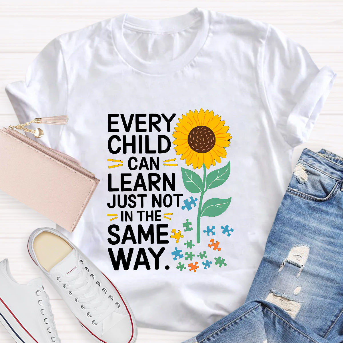 Every Child Can Learn Just Not In The Same Way Sunflower T-Shirt