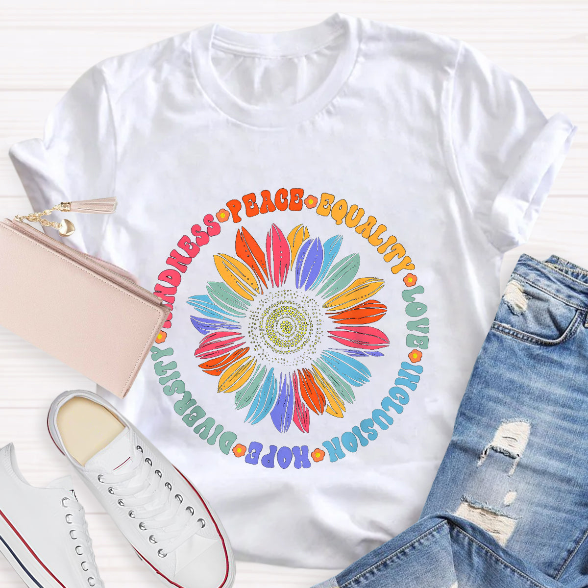 Kindness Peace Hope Sunflower Teacher T-Shirt