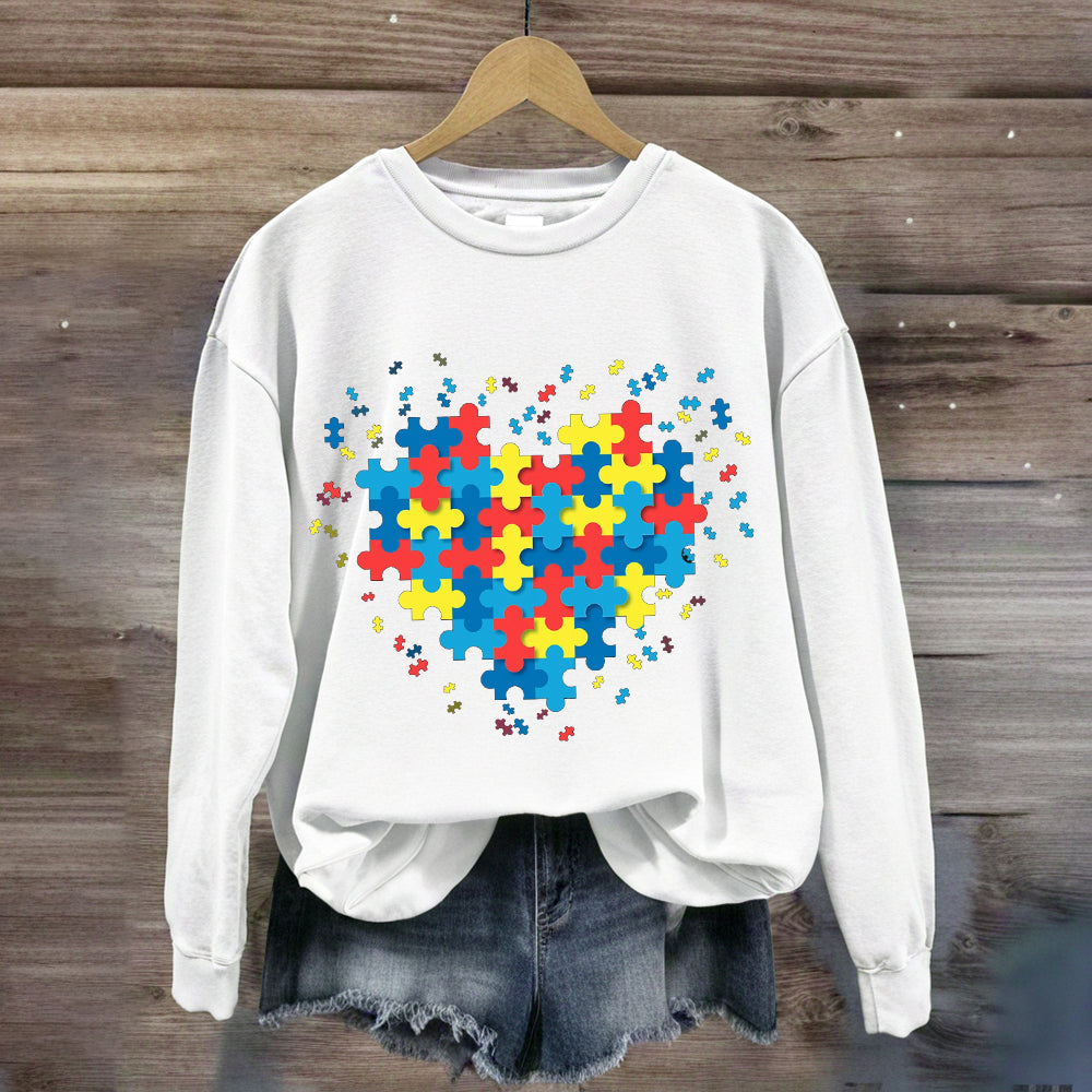 Autism Awareness Puzzle Colorful Heart Sweatshirt