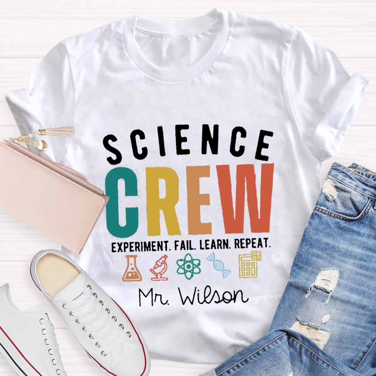 Personalized Name Science Crew Teacher T-Shirt