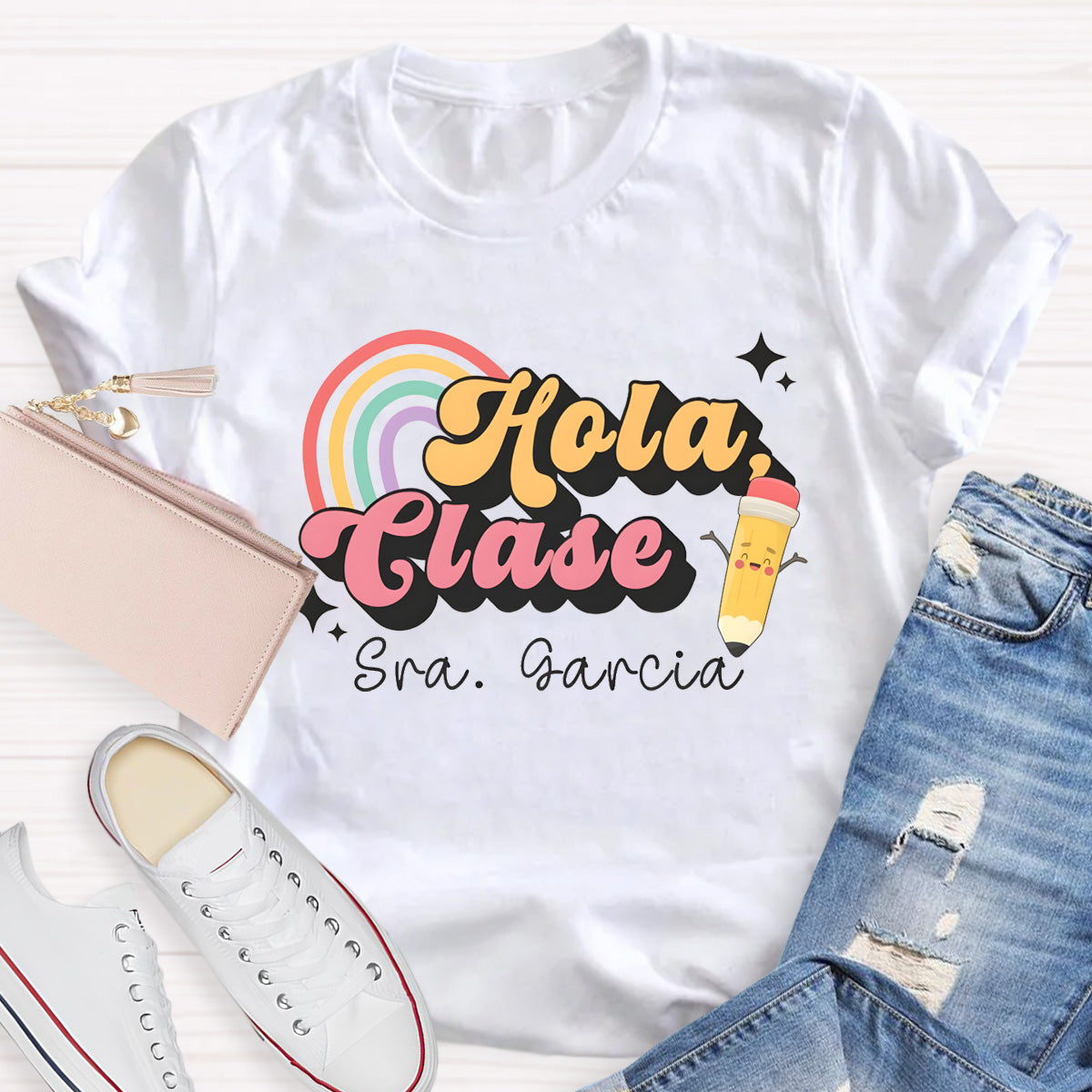Personalized Name Hola Clase Spanish Teacher T-Shirt