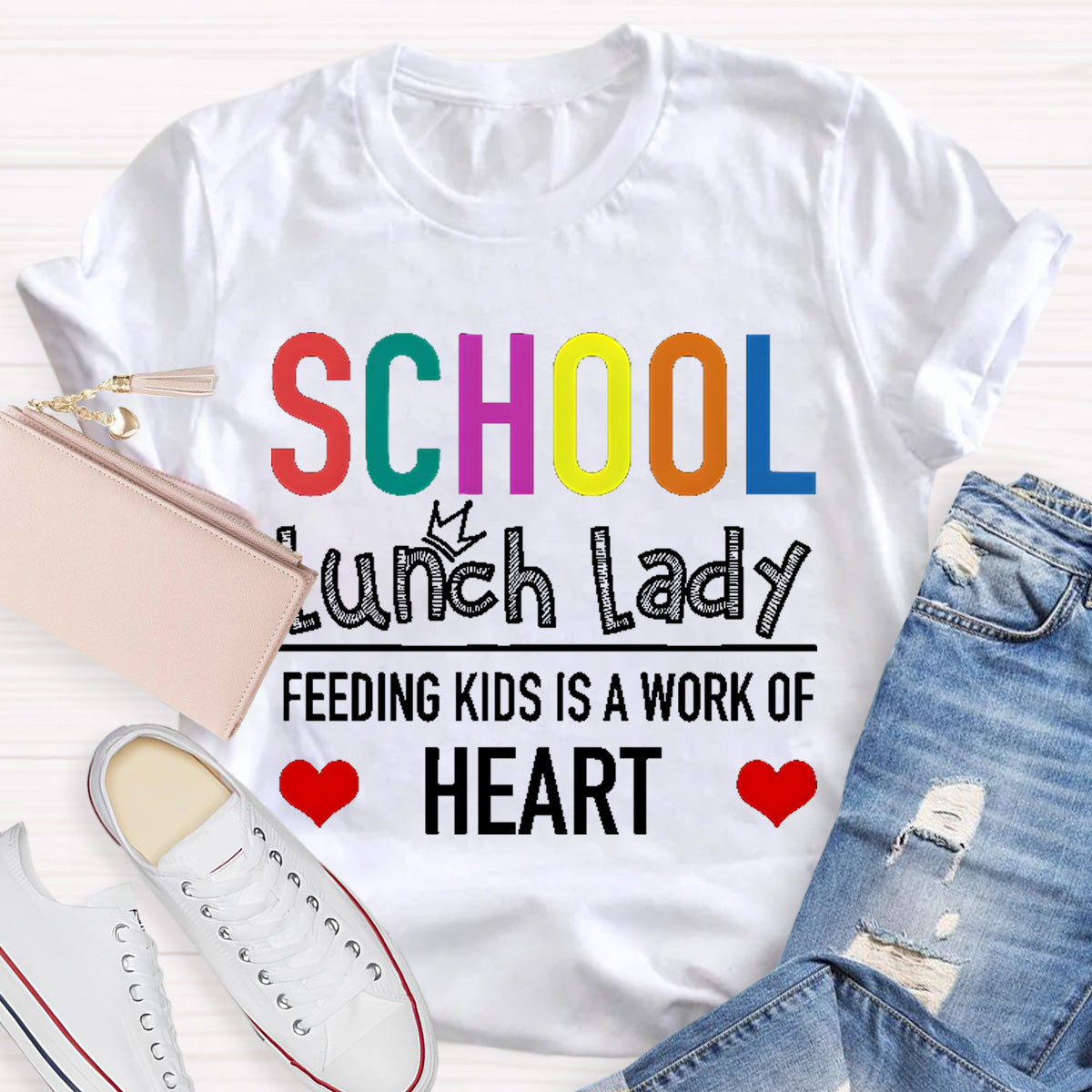 School Lunch Lady Feeding Kids Is A Work Of Heart Teacher T-Shirt