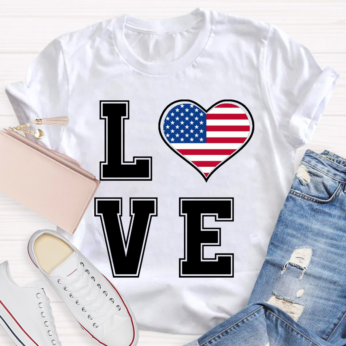 American Flag Love Teacher T-Shirt