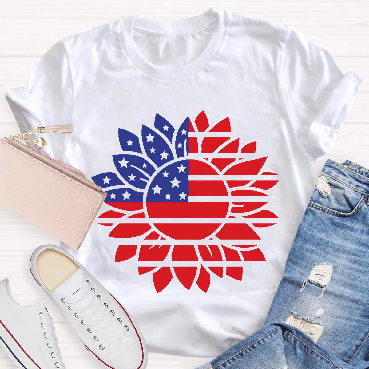 Stars and Stripes Sunflower Teacher T-Shirt