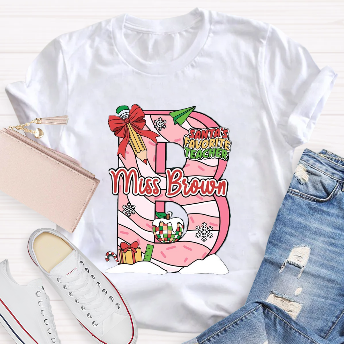 Personalized Name Santa's Favorite Teacher T-Shirt