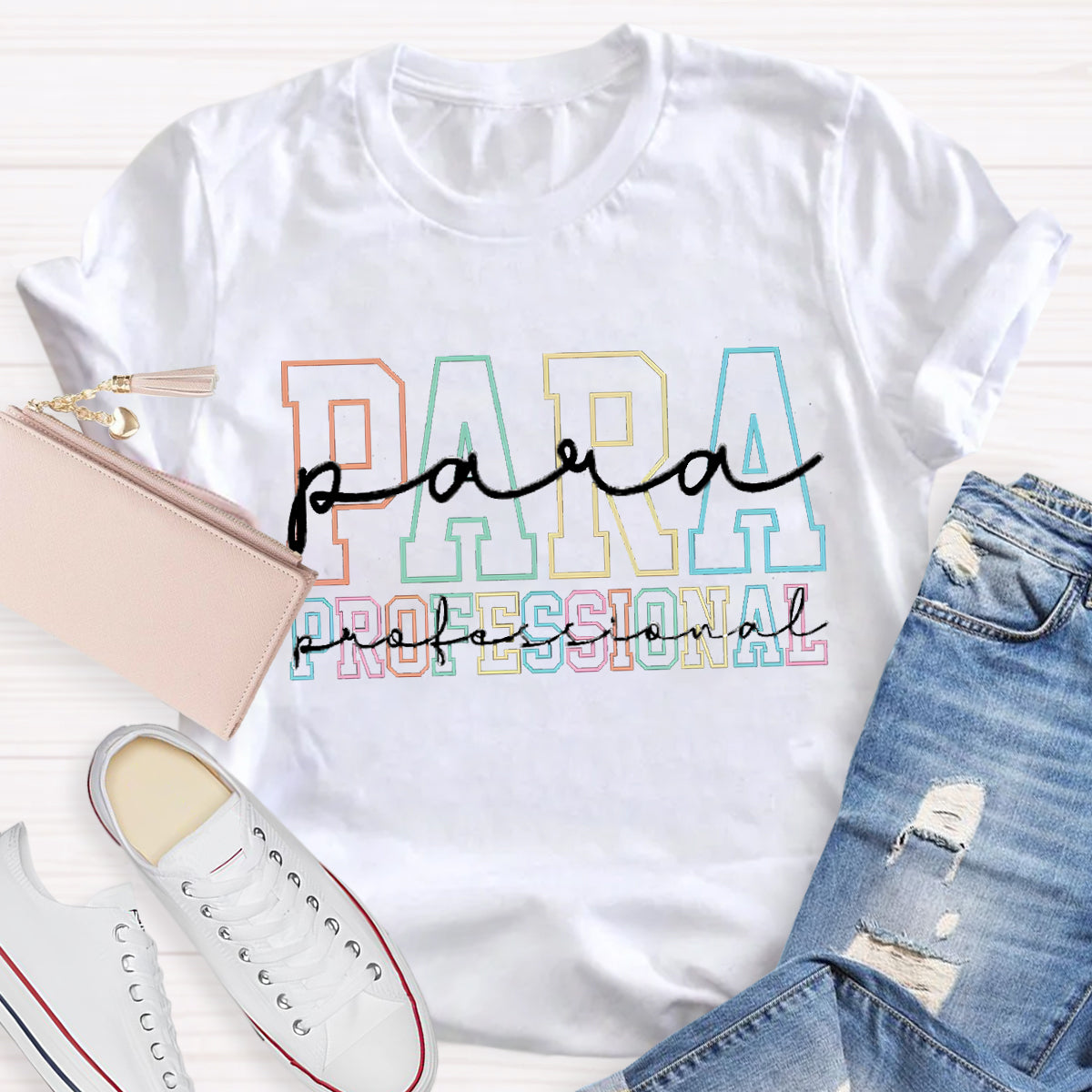 Colored abbreviated text Para Teacher T-Shirt